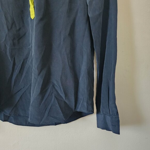Diane Von Furstenberg Silk Shirt Solid Blue Green 4 Long Sleeve - Picture 5 of 5